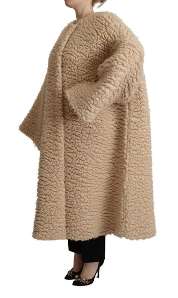 Beige Cashmere Wool Faux Fur Coat Jacket Beige Cashmere Wool Faux Fur Coat Jacket