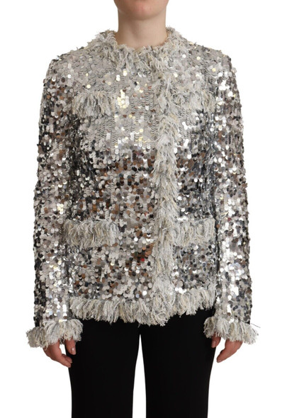 Silver Sequined Shearling Long Sleeves Jacket Silver Sequined Shearling Long Sleeves Jacket