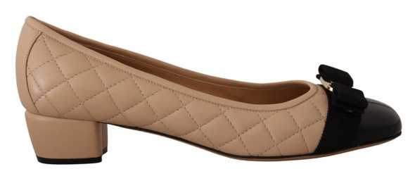 Salvatore Ferragamo Elegant Quilted Leather Pumps in Beige and Black Salvatore Ferragamo Elegant Quilted Leather Pumps in Beige and Black