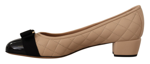 Salvatore Ferragamo Elegant Quilted Leather Pumps in Beige and Black Salvatore Ferragamo Elegant Quilted Leather Pumps in Beige and Black