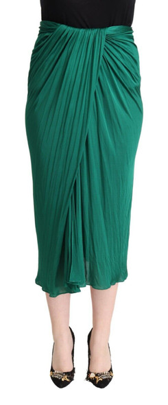 Dark Green High Waist Midi Pencil Cut Pleated Skirt Dark Green High Waist Midi Pencil Cut Pleated Skirt