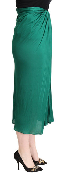 Dolce & Gabbana Dark Green High Waist Midi Pencil Cut Pleated Skirt Dolce & Gabbana Dark Green High Waist Midi Pencil Cut Pleated Skirt