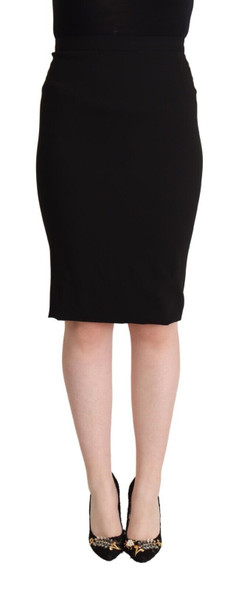 Black High Waist Knee Length Pencil Cut Skirt Black High Waist Knee Length Pencil Cut Skirt