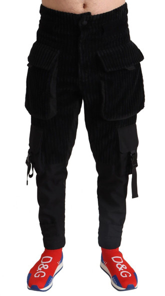 Black Cotton Skinny Corduroy Cargo Pants Black Cotton Skinny Corduroy Cargo Pants