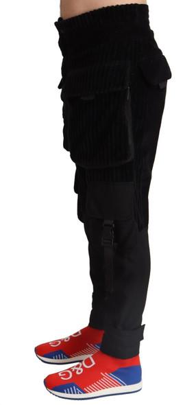 Black Cotton Skinny Corduroy Cargo Pants Black Cotton Skinny Corduroy Cargo Pants