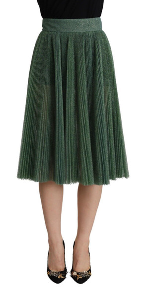 Metallic Green High Waist A-line Pleated Skirt Metallic Green High Waist A-line Pleated Skirt