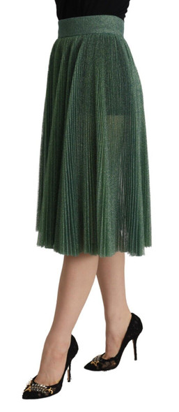 Metallic Green High Waist A-line Pleated Skirt Metallic Green High Waist A-line Pleated Skirt