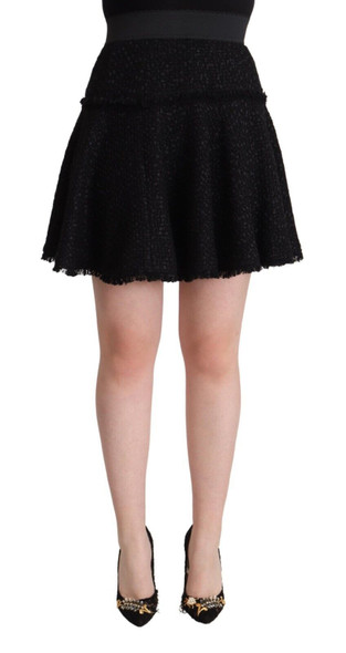 Dolce & Gabbana Black Knitted Nylon High Waist Mini A-line Skirt Dolce & Gabbana Black Knitted Nylon High Waist Mini A-line Skirt