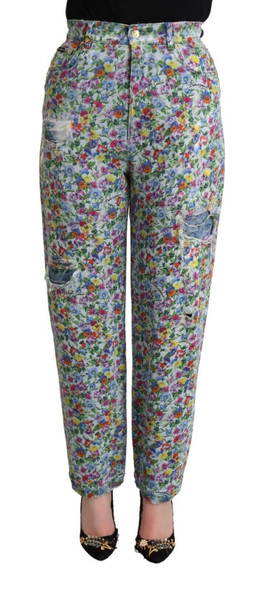 Dolce & Gabbana Blue Floral Print High Waist Denim Tapered Jeans Dolce & Gabbana Blue Floral Print High Waist Denim Tapered Jeans