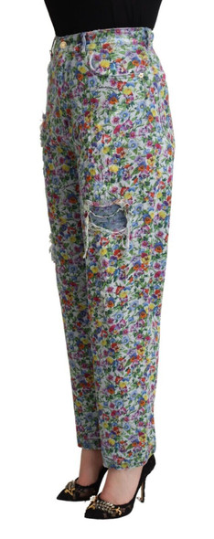 Dolce & Gabbana Blue Floral Print High Waist Denim Tapered Jeans Dolce & Gabbana Blue Floral Print High Waist Denim Tapered Jeans