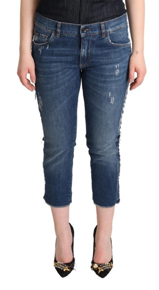 Dolce & Gabbana Blue Washed Mid Waist Denim Logo Cropped Jeans Dolce & Gabbana Blue Washed Mid Waist Denim Logo Cropped Jeans