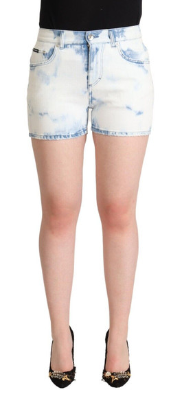 White Blue Dye Cotton Mid Waist Denim Shorts White Blue Dye Cotton Mid Waist Denim Shorts