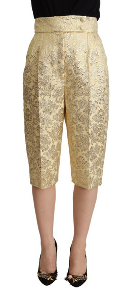 Dolce & Gabbana Beige Floral Brocade High Waist Trouser Cropped Pants Dolce & Gabbana Beige Floral Brocade High Waist Trouser Cropped Pants