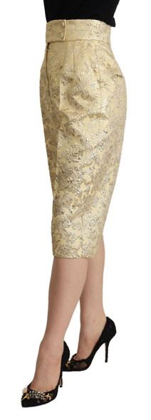 Dolce & Gabbana Beige Floral Brocade High Waist Trouser Cropped Pants Dolce & Gabbana Beige Floral Brocade High Waist Trouser Cropped Pants