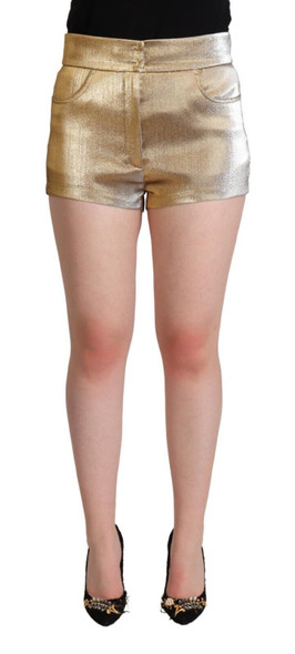 Dolce & Gabbana Metallic Gold Cotton Mid Waist Hot Pants Shorts Dolce & Gabbana Metallic Gold Cotton Mid Waist Hot Pants Shorts