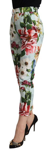 Light Blue Fiori Print Cotton Trouser Tapered Pants Light Blue Fiori Print Cotton Trouser Tapered Pants
