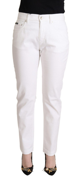 Dolce & Gabbana White Cotton Mid Waist Denim Tapered Jeans Dolce & Gabbana White Cotton Mid Waist Denim Tapered Jeans