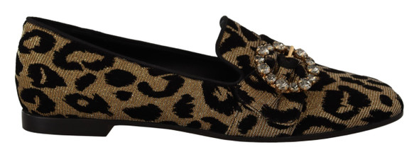 Dolce & Gabbana Gold Leopard Print Crystals Loafers Shoes Dolce & Gabbana Gold Leopard Print Crystals Loafers Shoes