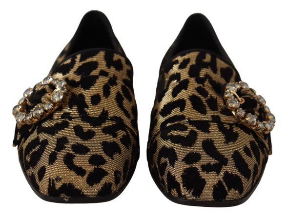 Dolce & Gabbana Gold Leopard Print Crystals Loafers Shoes Dolce & Gabbana Gold Leopard Print Crystals Loafers Shoes