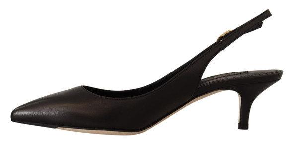 Black Leather Slingbacks Heels Pumps Shoes Black Leather Slingbacks Heels Pumps Shoes