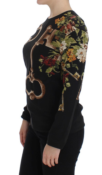 Black Key Floral Print Silk Blouse Top Black Key Floral Print Silk Blouse Top