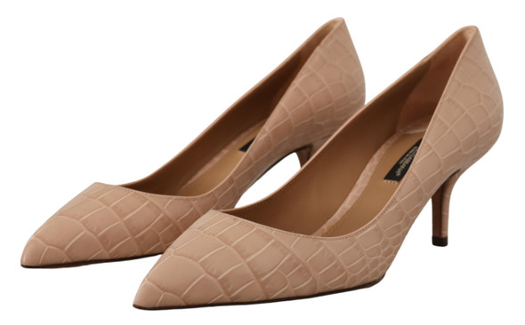 Beige Leather Pointed Heels Pumps Shoes Beige Leather Pointed Heels Pumps Shoes