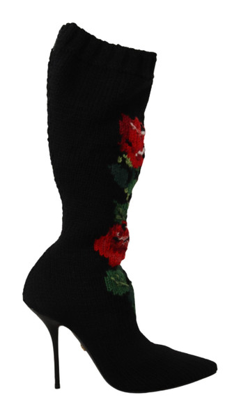 Black Stretch Socks Red Roses Booties Shoes Black Stretch Socks Red Roses Booties Shoes