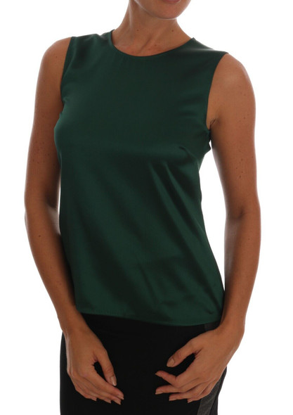 Dolce & Gabbana Dark Green Silk Sleeveless Round Neck Tank Top Dolce & Gabbana Dark Green Silk Sleeveless Round Neck Tank Top