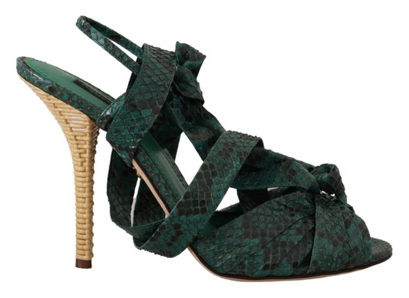 Dolce & Gabbana Green Python Strap Sandals Heels Shoes Dolce & Gabbana Green Python Strap Sandals Heels Shoes