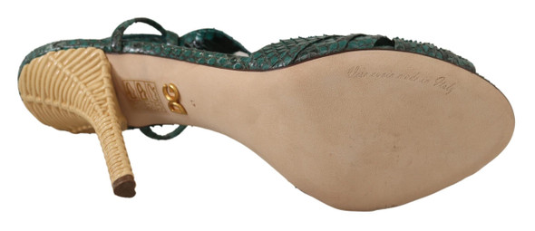 Green Python Strap Sandals Heels Shoes Green Python Strap Sandals Heels Shoes