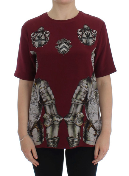 Red Knight Print Silk Blouse T-shirt Red Knight Print Silk Blouse T-shirt