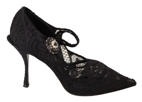 Dolce & Gabbana Black Lace Crystals Heels Mary Jane Pumps Shoes Dolce & Gabbana Black Lace Crystals Heels Mary Jane Pumps Shoes