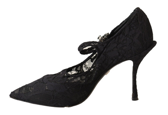 Dolce & Gabbana Black Lace Crystals Heels Mary Jane Pumps Shoes Dolce & Gabbana Black Lace Crystals Heels Mary Jane Pumps Shoes