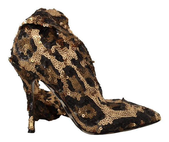Dolce & Gabbana Gold Leopard Sequins Heels Boots Shoes Dolce & Gabbana Gold Leopard Sequins Heels Boots Shoes