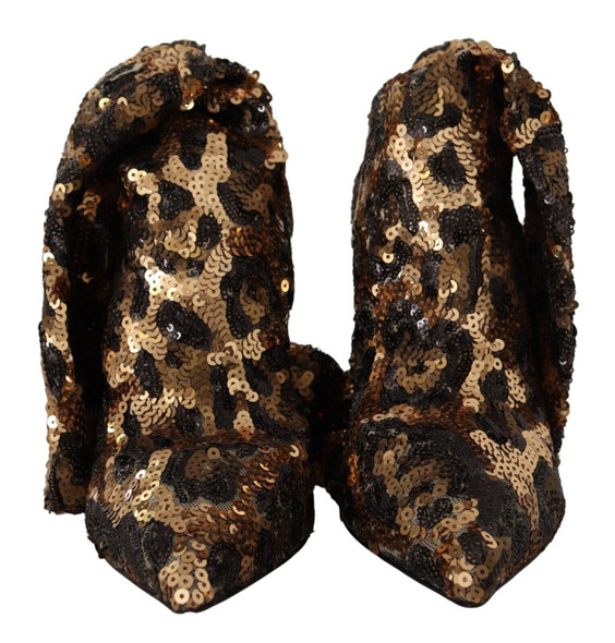 Dolce & Gabbana Gold Leopard Sequins Heels Boots Shoes Dolce & Gabbana Gold Leopard Sequins Heels Boots Shoes