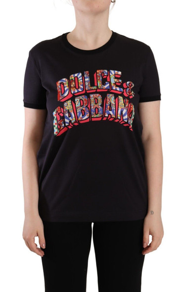 Dolce & Gabbana Black Logo Print Cotton Crew Neck Tee T-shirt Dolce & Gabbana Black Logo Print Cotton Crew Neck Tee T-shirt