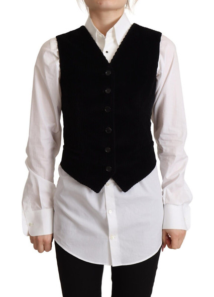 Black V-neck Leopard Corduroy Button Vest Top Black V-neck Leopard Corduroy Button Vest Top