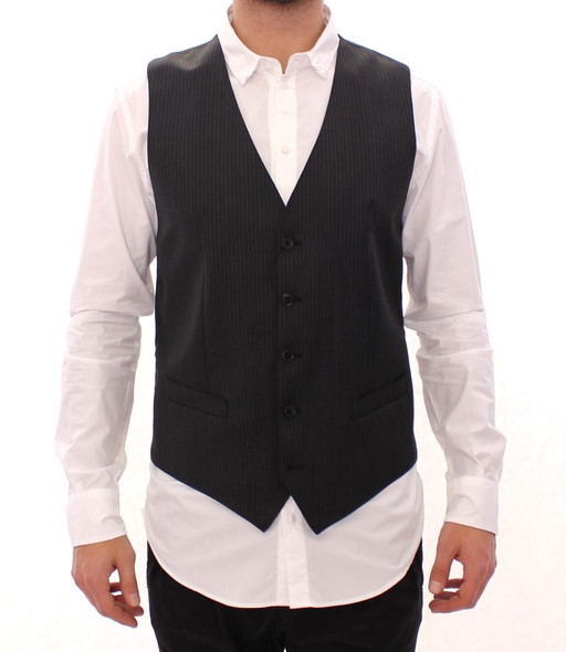 Dolce & Gabbana Gray Striped Wool Single Breasted Vest GSS12005 Dolce & Gabbana Gray Striped Wool Single Breasted Vest GSS12005