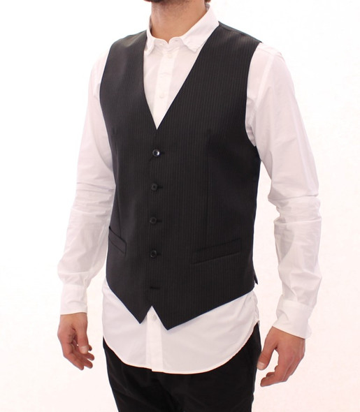 Gray Striped Wool Single Breasted Vest GSS12005 Gray Striped Wool Single Breasted Vest GSS12005