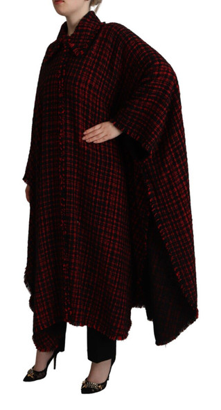 Black Red Cotton Checkered Over Coat Jacket Black Red Cotton Checkered Over Coat Jacket
