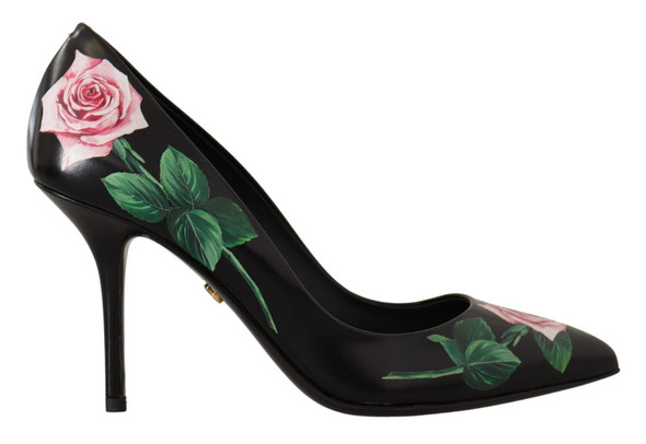 Dolce & Gabbana Black Leather Roses High Heels Pumps Shoes Dolce & Gabbana Black Leather Roses High Heels Pumps Shoes