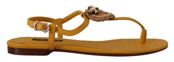 Dolce & Gabbana Mustard Leather Devotion Flats Sandals Shoes Dolce & Gabbana Mustard Leather Devotion Flats Sandals Shoes