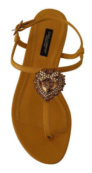 Dolce & Gabbana Mustard Leather Devotion Flats Sandals Shoes Dolce & Gabbana Mustard Leather Devotion Flats Sandals Shoes