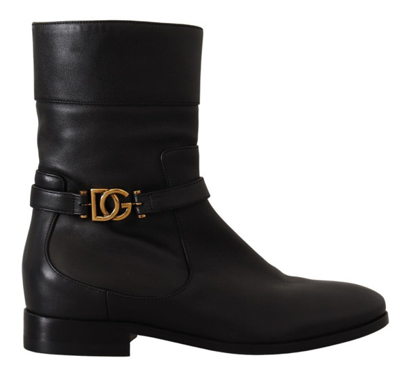 Dolce & Gabbana Black Leather Flats Logo Short Boots Shoes Dolce & Gabbana Black Leather Flats Logo Short Boots Shoes