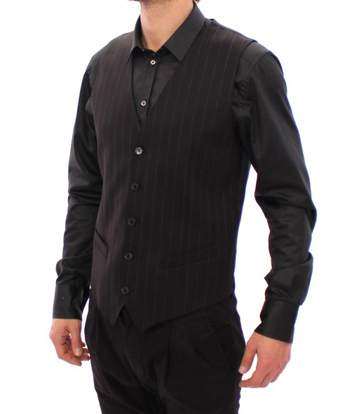Black Striped Wool Logo Vest Black Striped Wool Logo Vest