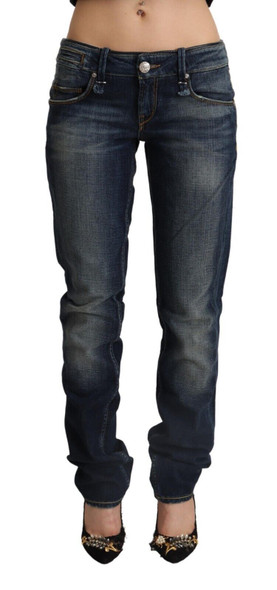 Acht Dark Blue Washed Cotton Skinny Denim Low Waist Jeans Acht Dark Blue Washed Cotton Skinny Denim Low Waist Jeans
