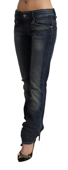 Acht Dark Blue Washed Cotton Skinny Denim Low Waist Jeans Acht Dark Blue Washed Cotton Skinny Denim Low Waist Jeans
