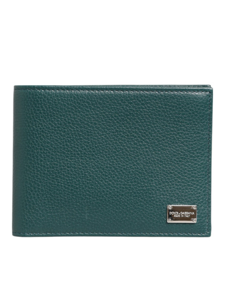 Green Leather DG Logo Plaque Bifold Card Holder Wallet Green Leather DG Logo Plaque Bifold Card Holder Wallet