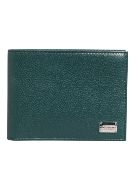 Green Leather DG Logo Engrave Bifold Card Holder Wallet Green Leather DG Logo Engrave Bifold Card Holder Wallet