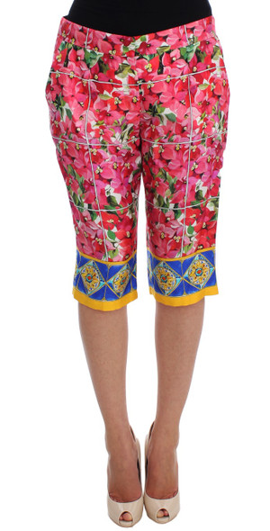 Multicolor Floral Knee Capris Shorts Pants Multicolor Floral Knee Capris Shorts Pants